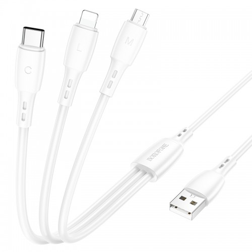 Кабель BOROFONE BX71 3-в-1 зарядный кабель (iP+Micro+Type-C) Белый