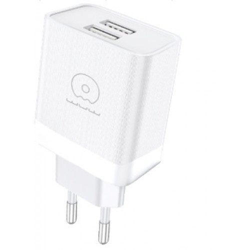 Мережевий зарядний пристрій WUW-C222 2.4A Зарядний пристрій 2 USB A білий