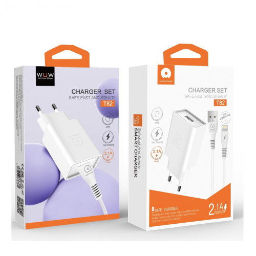 Мережевий зарядний пристрій з кабелем WUW-T82 Single USB home charger set type-c