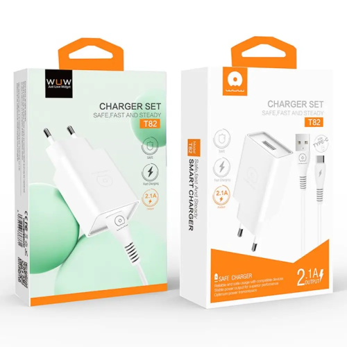 Мережевий зарядний пристрій з кабелем WUW-T82 Single USB home charger set type-c