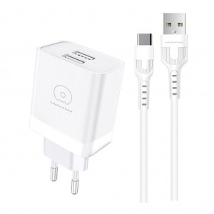 Мережевий зарядний пристрій з кабелем WUW-T92 2USB/2.4A set type-c
