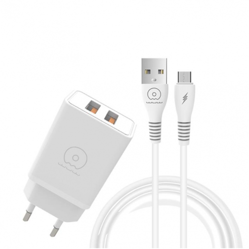 Мережевий зарядний пристрій з кабелем WUW-T55 2USB/3.1A set micro