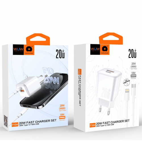Мережевий зарядний пристрій з кабелем WUW-T104L PD20W A+C Lightning kit