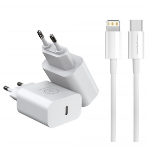 Мережевий зарядний пристрій WUW-T81L PD 20W USB C fast charger +USB C to Lightning cable kit
