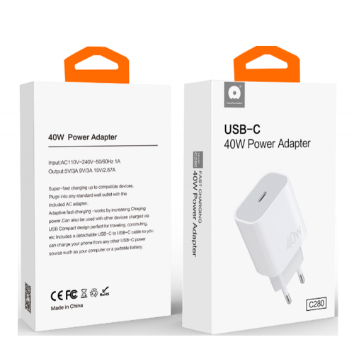 Мережевий зарядний пристрій WUW-C280 Type-C PD 40W charger