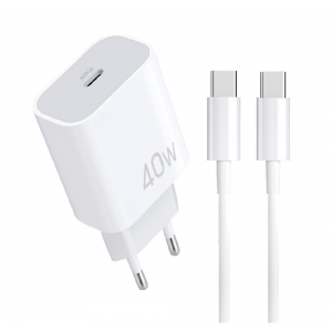 Мережевий зарядний пристрій з кабелем WUW-T108 PD 40W charger with C-C cable