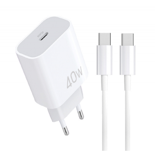 Мережевий зарядний пристрій з кабелем WUW-T108 PD 40W charger with C-C cable