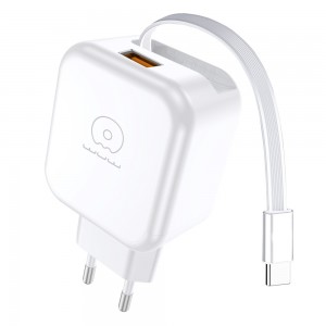 Мережевий зарядний пристрій WUW-C268 12W fast charger USB A +retractable 70cm type c Cable