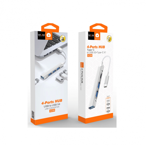 USB-хаб WUW-X236 USB 4-в-1 многофункциональный расширитель, USB3.0 высокоскоростная передача Серебристый