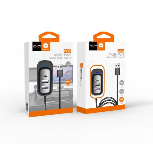 USB-хаб WUW-C245 3-в-1 USB-A на 2 USB-A, USB-C Черный