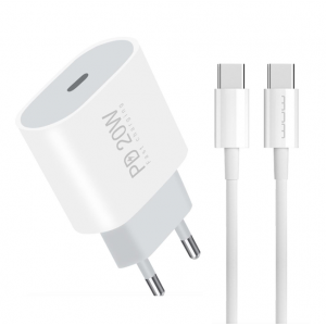 Мережевий зарядний пристрій з кабелем WUW-T79L PD 20W USB C charger with type c to type c cable