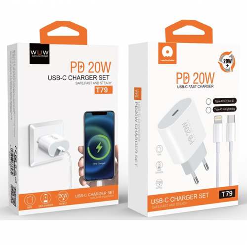 Мережевий зарядний пристрій з кабелем WUW-T79L PD 20W USB C charger with type c to type c cable