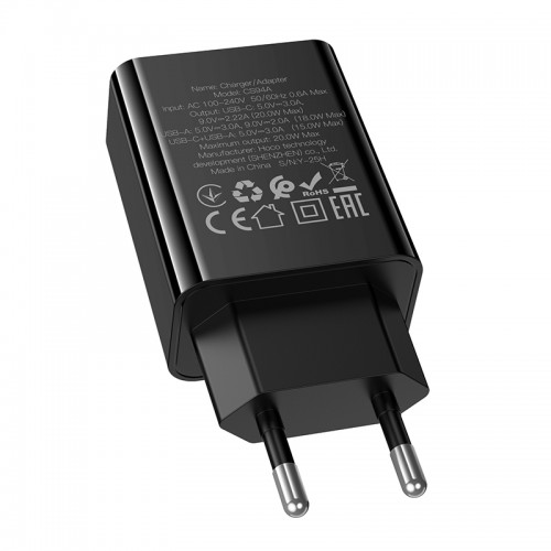 Мережевий зарядний пристрій HOCO CS94A Leader PD20W+QC3.0 charger(EU) Black