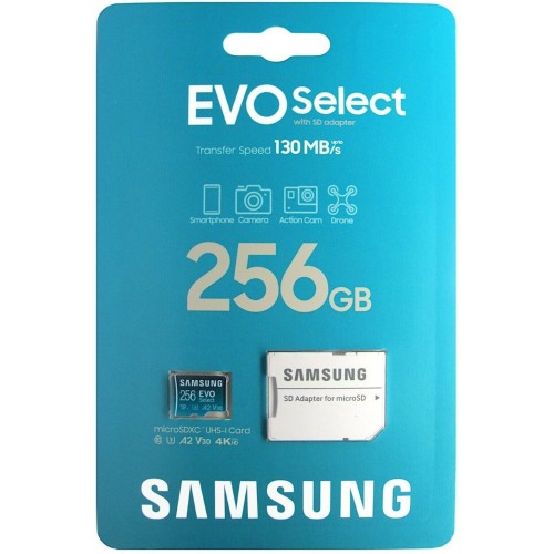 Карта пам'яті 256Gb Samsung EVO Select microSDXC (UHS-І U3) class 10 A2 V30 (R130MB/s, W30MB/s) (adapter SD)