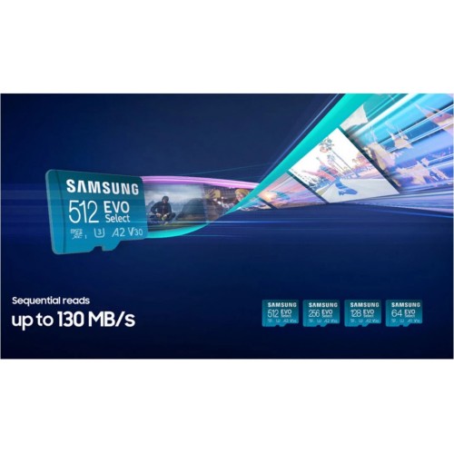 Карта пам'яті 256Gb Samsung EVO Select microSDXC (UHS-І U3) class 10 A2 V30 (R130MB/s, W30MB/s) (adapter SD)