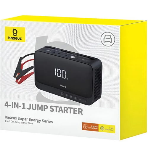 Автомобильное пуско-зарядное устройство Бустер с насосом Baseus Super Energy Series 4-in-1 Car Jump Starter 600A Cluster Black