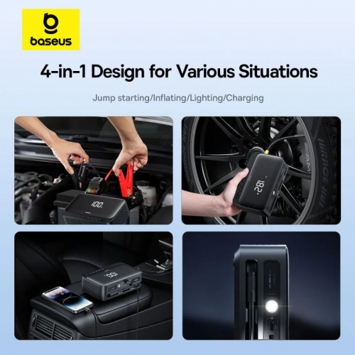Автомобильное пуско-зарядное устройство Бустер с насосом Baseus Super Energy Series 4-in-1 Car Jump Starter 600A Cluster Black