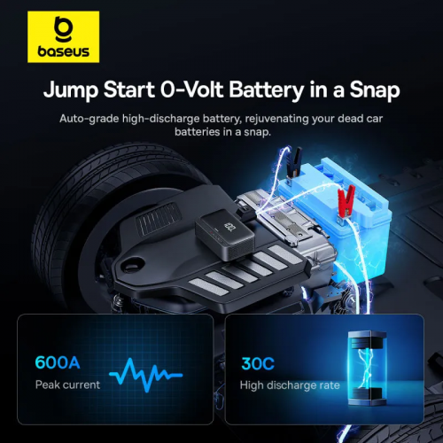 Автомобильное пуско-зарядное устройство Бустер с насосом Baseus Super Energy Series 4-in-1 Car Jump Starter 600A Cluster Black