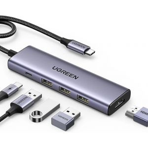 USB-хаб Ugreen CM511 5 в 1 USB-C на HDMI+3*USB 3.0 A+PD Power Converter