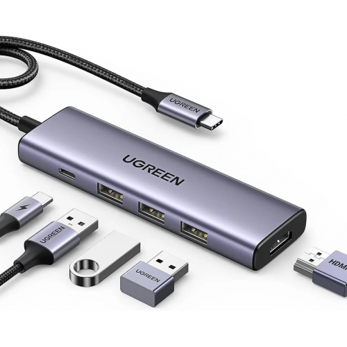 USB-хаб Ugreen CM511 5 в 1 USB-C на HDMI+3*USB 3.0 A+PD Power Converter