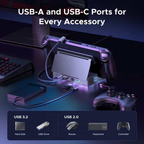 Док-станція Ugreen CM800 Steam Deck 9 в 1 USB-C Output 1×DP, 1×USB-C, 3×USB-A, 1×RJ45, 1×SD Card Slot, 1×TF Card Slot Space Gray