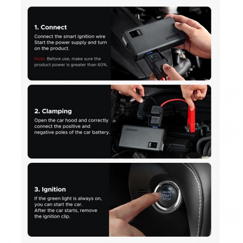 Автомобільний пуско-зарядний пристрій Бустер Ugreen ES702 12000mAh Car Jump Starter