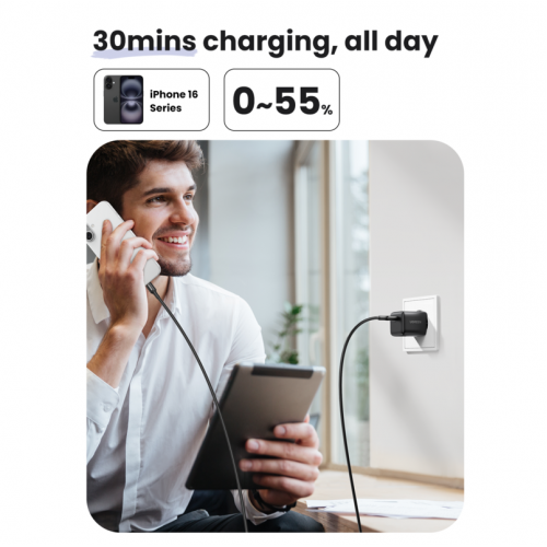 Сетевое зарядное устройство 30W Ugreen X513 USB-C GaN Fast Charger EU Black