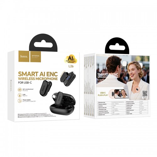 Беспроводная микрофонная система Hoco L26 Type-C Smart AI шумоподавление Петличка Black