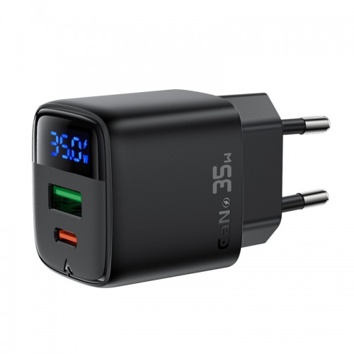 Сетевое зарядное устройство 35W Acefast A116 GaN (USB-A+USB-C) с цифровым дисплеем Black