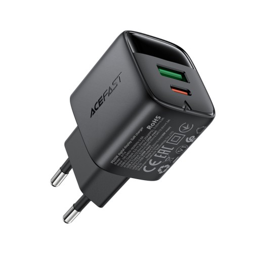 Сетевое зарядное устройство 25W Acefast A114 GaN (USB-A+USB-C) с цифровым дисплеем Black
