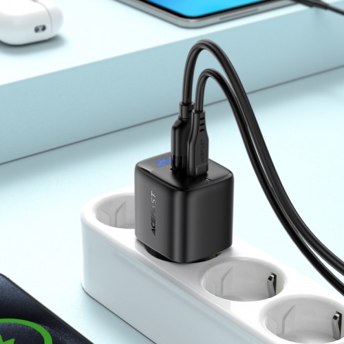 Сетевое зарядное устройство 25W Acefast A114 GaN (USB-A+USB-C) с цифровым дисплеем Black