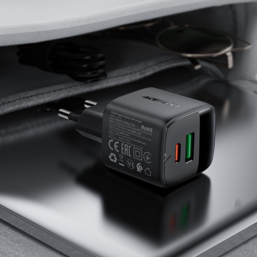 Сетевое зарядное устройство 25W Acefast A114 GaN (USB-A+USB-C) с цифровым дисплеем Black