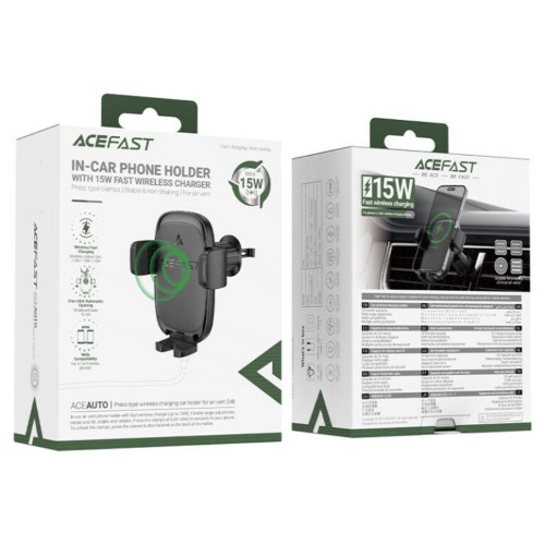 Автодержатель для телефона с беспроводной зарядкой Acefast D48 press type for air vent Black