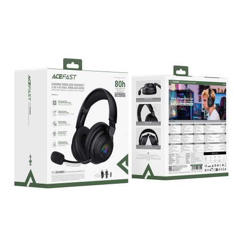 Комп'ютерні навушники ігрові Acefast H15 gaming wireless headset Black