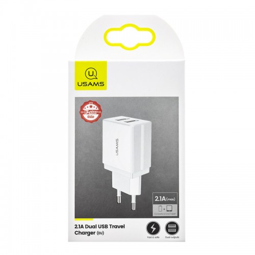 СЗУ USAMS US-CC090 T24 2.1A Dual USB Travel Charger （EU）