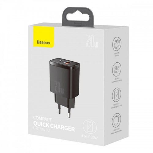 СЗУ Baseus Compact Quick Charger 20W QC+ PD (Type-C + 1USB) (CCXJ-B)