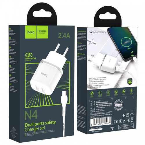 МЗП Hoco N4 (2USB/2.4A) + Type-C