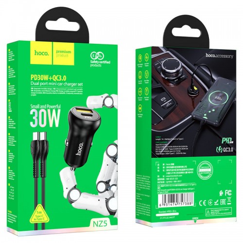 АЗУ Hoco NZ5 Smooth road PD30W + QC3.0 + Type-C to Type-C