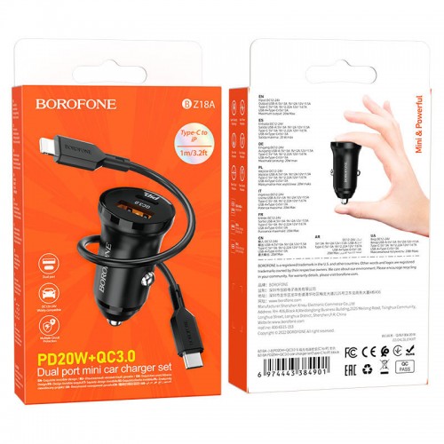 АЗУ Borofone BZ18A PD20W+QC3.0 + Type-C to Lightning