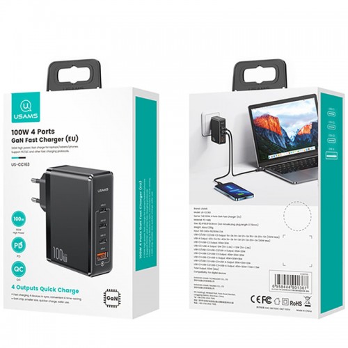 МЗП Usams US-CC163 T50 100W 4 Ports ACCC GaN Fast Charger