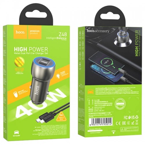 АЗУ Hoco Z48 Tough 40W (2Type-C) + Type-C to Type-C