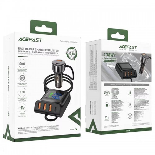 АЗУ Acefast B11 138W Car Charger Splitter with Digital Display