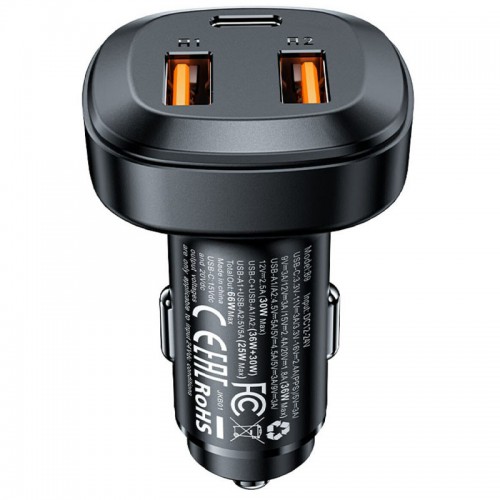АЗУ Acefast B9 66W (2USB-A+USB-C) three port metal car charger