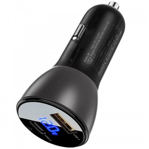АЗУ Acefast B6 metal car charger 63W (USB-A + USB-C) with digital display