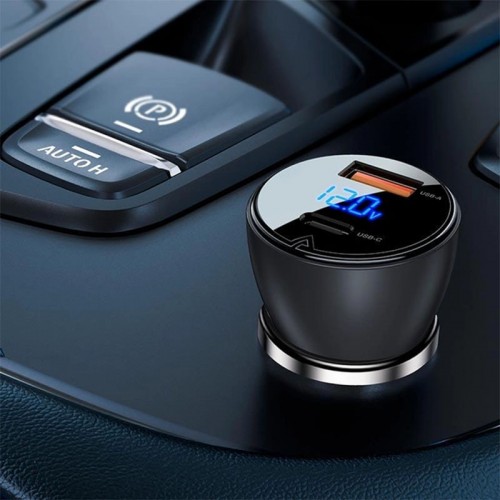 АЗУ Acefast B6 metal car charger 63W (USB-A + USB-C) with digital display
