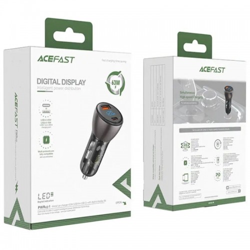 АЗУ Acefast B6 metal car charger 63W (USB-A + USB-C) with digital display