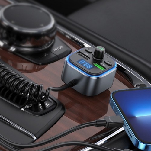 АЗУ FM модулятор Hoco E74 Energy QC3.0 2in1 with cable