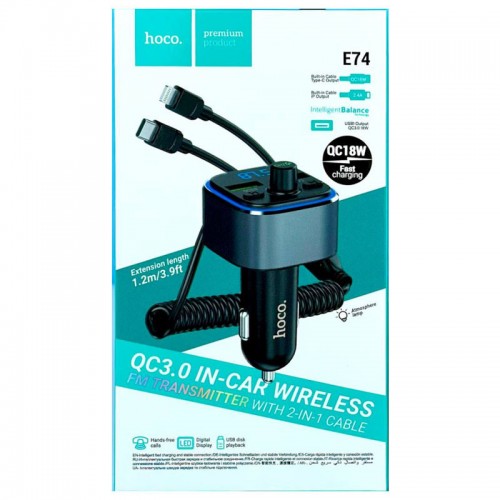 АЗУ FM модулятор Hoco E74 Energy QC3.0 2in1 with cable
