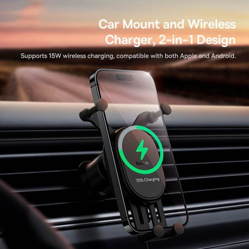 Автодержатель с БЗУ Baseus Stable Gravitational Car Mount Pro 15W (Air Outlet Version) (SUWX03)