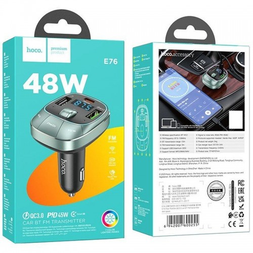 АЗУ FM модулятор HOCO E76 Pole PD45W+QC3.0